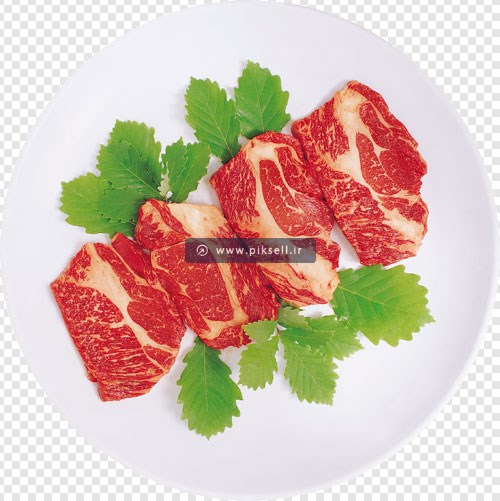 دانلود فایل دوربری شده و ترانسپرنت بشقاب و استیک و گوشت قرمز و نعناء با فرمت png