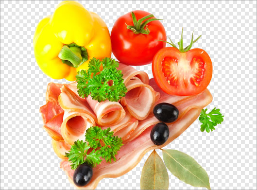 فایل png دوربری شده کالباس ، گوجه ، زیتون سیاه و فلفل دلمه ای