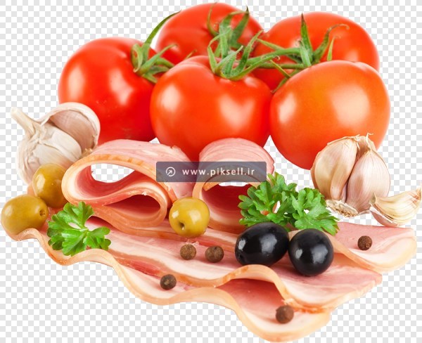 تصویر دوربری شده با طرح گوجه ، کالباس و سبزیجات با پسوند png