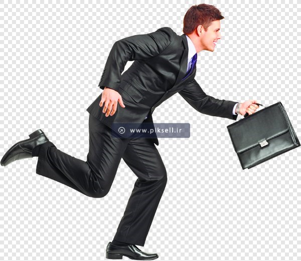فایل png دوربری شده و ترانسپرنت کارمند در حال دویدن با کت و شلوار سیاه
