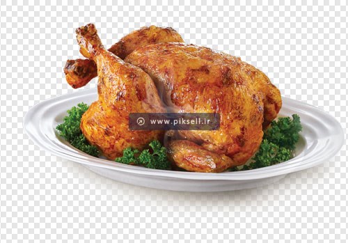 فایل دوربری شده و ترانسپرنت مرغ سرخ شده و مرغ بریان شده در بشقاب با پسوند png
