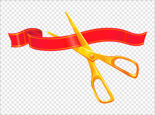 فایل png ترانسپرنت و دوربری شده قیچی طلایی و روبان قرمز