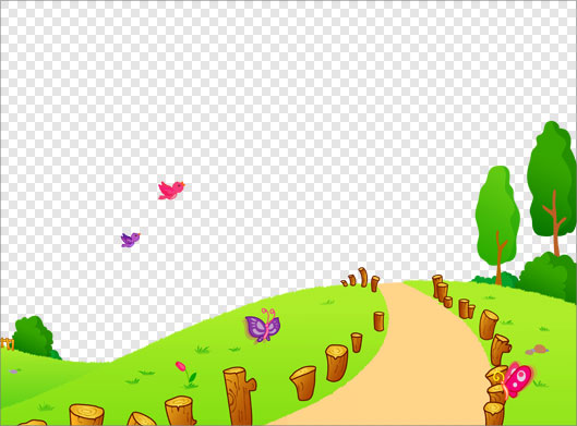 فایل ترانسپرنت دوربری شده کارتونی تپه سبز و جاده با پسوند Png