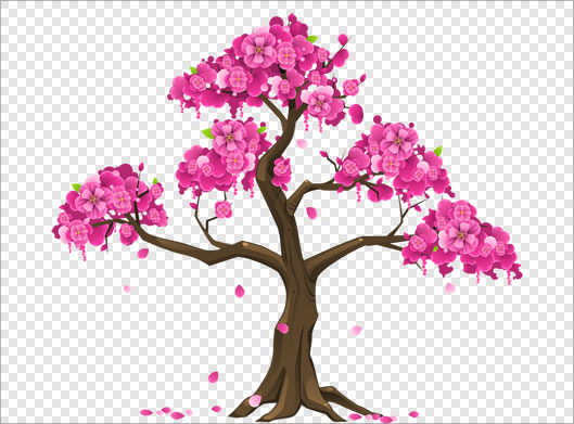 تصویر دوربری شده و ترانسپرنت درخت با شکوفه های صورتی بهاری با پسوند png