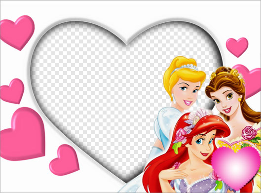 فایل Png قاب و فریم قلبی شکل با تصاویر پرنسس و سیندرلا مناسب برای قاب کودک دختر