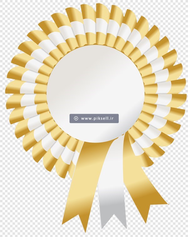 فایل Png لیبل طلایی دایره ای روبان دار بصورت دوربری شده