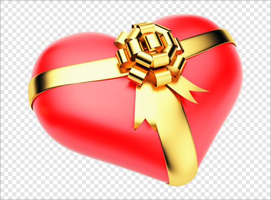 فایل png دوربری شده و ترانسپرنت کادوی قلبی شکل با روبان طلایی