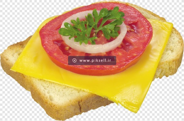 فایل png دوربری شده با طرح نان تست ، پنیر پیتزا و گوجه و جعفری