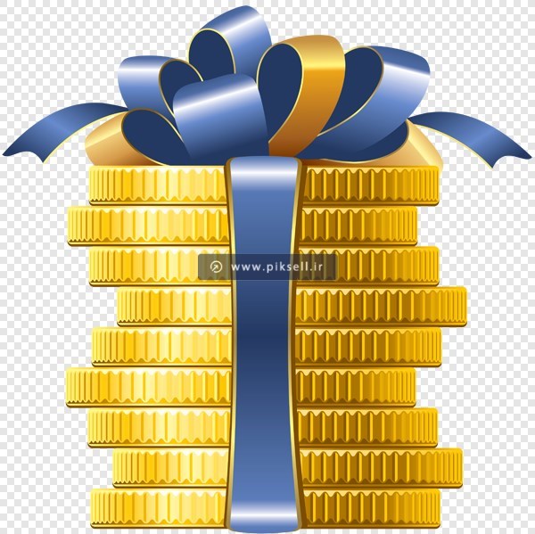 فایل Png تصویر دوربری شده هدیه سکه های طلا (سکه های روبان پیچی شده)