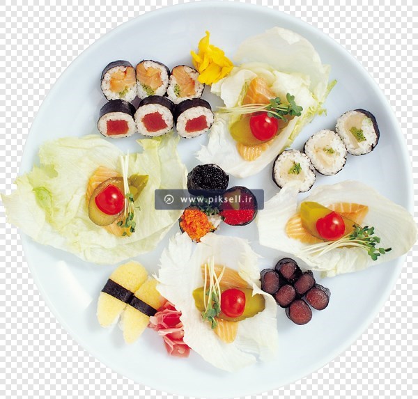فایل png بشقاب غذا با خوراکی های سوشی چینی
