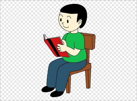 دانلود فایل دوربری شده کاراکتر کارتونی دانش آموز نشسته روی صندلی در حال مطالعه با فرمت png