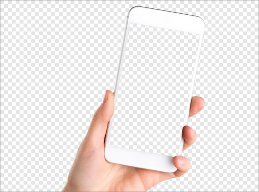 فایل png دوربری شده و ترانسپرنت فریم و قاب گوشی در دست