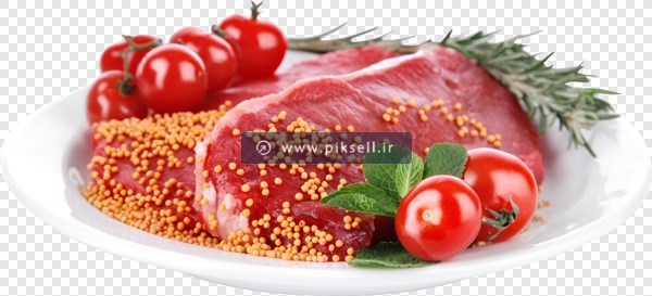 فایل ترانسپرنت و دوربری شده png بشقاب گوشت و گوجه گریل شده
