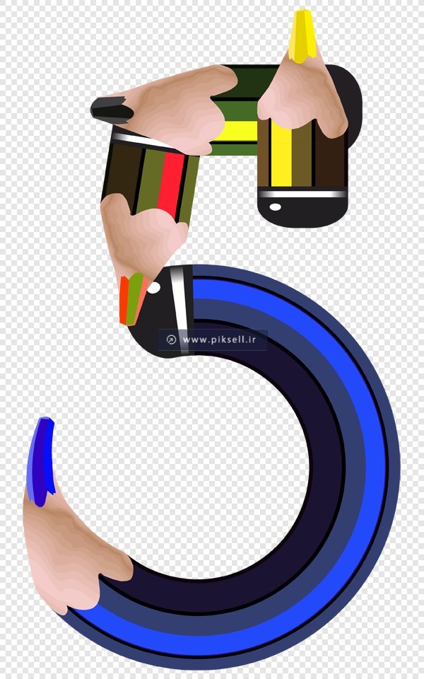 فایل png دوربری شده و ترانسپرنت عدد 5 تشکیل شده با مداد رنگی