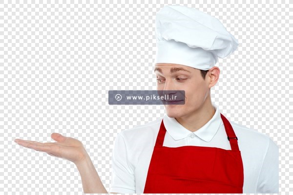 فایل ترانسپرنت و دوربری شده سرآشپز جوان با لباس آشپزی با پسوند png