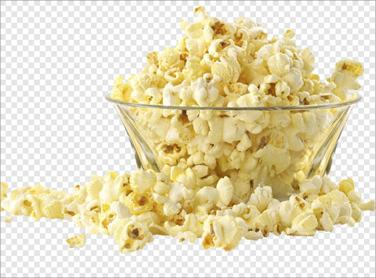 فایل دوربری شده و ترانسپرنت ظرف شیشه ای و ذرت های بو داده (پفیلا) با فرمت png