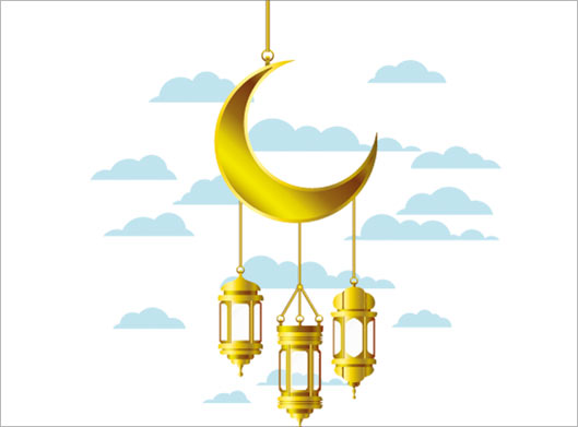 فایل وکتور لایه باز ماه و فانوس های طلایی