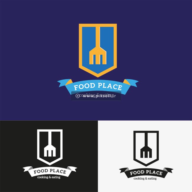فایل لایه باز وکتور لوگوی چنگال با مفهوم food place