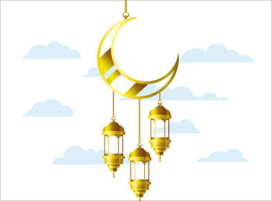 فایل وکتور لایه باز ماه و فانوس های طلایی ماه رمضان
