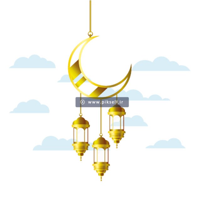 فایل وکتور لایه باز ماه و فانوس های طلایی ماه رمضان