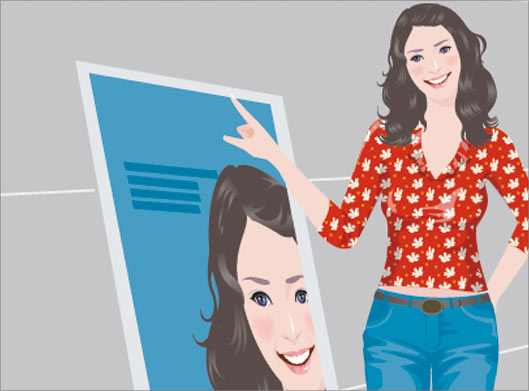 وکتور با طرح کارتونی دختر نقاش و پرتره نقاشی شده از خود
