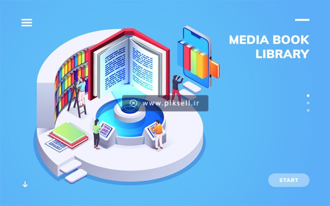 دانلود وکتور لایه باز ایزومتریک با موضوع کتابخانه مدیا بوک