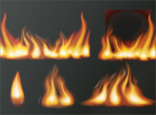 وکتور لایه باز مجموعه شعله های آتش و flame با بکگراند سیاه