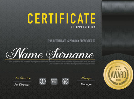 فایل لایه باز طرح آماده گواهینامه سیاه یا certificate