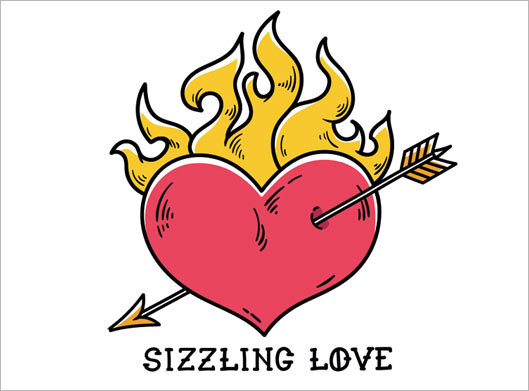 فایل وکتور sizzing Love و تیر در قلب آتشین قرمز
