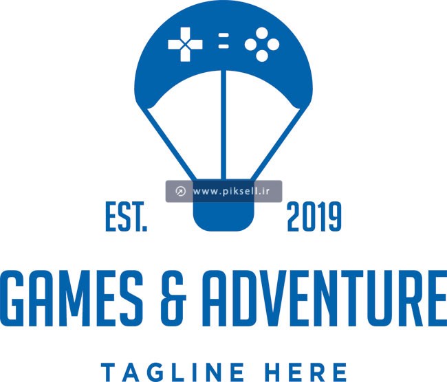 فایل وکتور لایه باز لوگوی بازی و بالن با مفهوم game & adventure