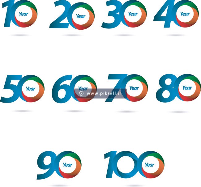 وکتور لایه باز مجموعه لوگوهای اعداد 10 تا 100