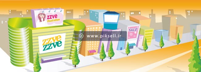 دانلود طرح کارتونی گرافیکی نمای شهری و ساختمان های شهر