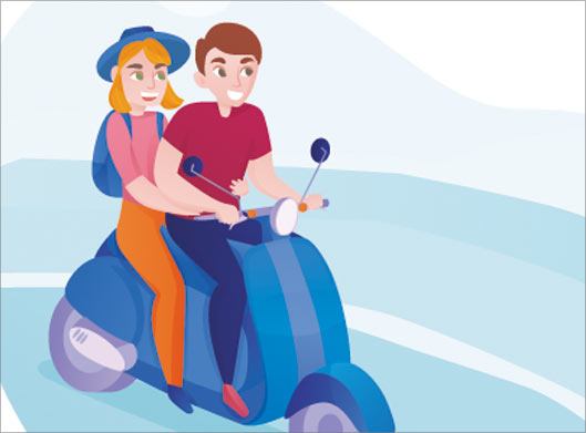 دانلود وکتور گرافیکی و کارتونی زن و شوهر جوان سوار بر موتور