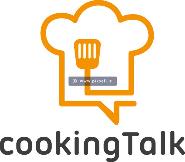 وکتور لوگو و نماد کلاه آشپزی و کفگیر یا cooking talk