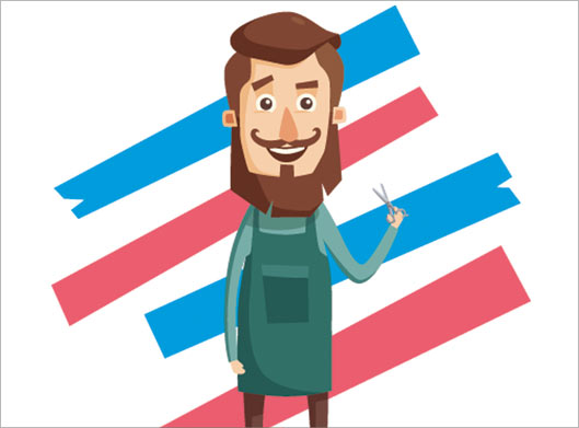 فایل وکتور کارتونی مرد پیرایشگر ریش دار و قیچی در دست