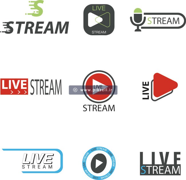 فایل لایه باز وکتور مجموعه لوگو با موضوع پخش زنده یا Live stream