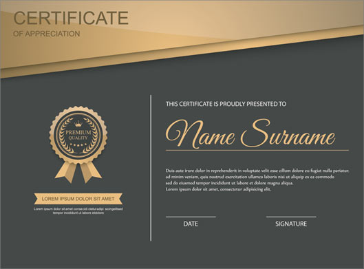 وکتور لایه باز طرح گواهینامه یا certificate با بکگراند سیاه
