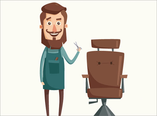 دانلود طرح کارتونی مرد پیرایشگر و صندلی آرایشگری