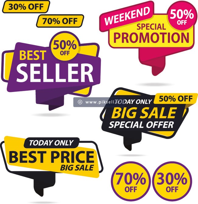 وکتور مجموعه لیبل های best seller یا لیبلهای تخفیفی