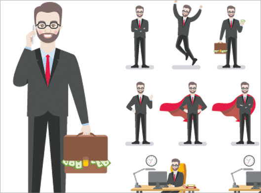 وکتور مجموعه کاراکترهای مرد جوان کت و شلواری