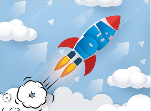 دانلود وکتور بنر با موضوع استارتاپ (Startup) با المان موشک در حال پرواز
