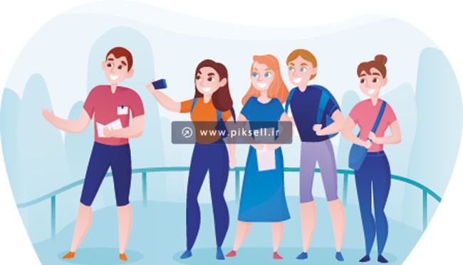 فایل گرافیکی و کارتونی جمعیت شاد در حال سلفی