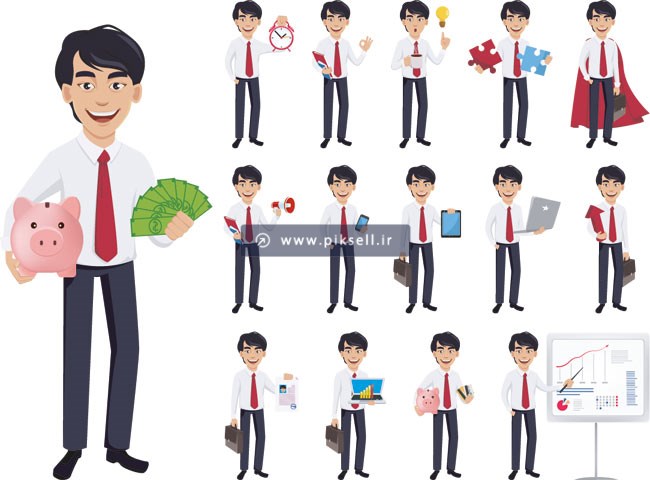 وکتور کاراکترها و شخصیت های کارتونی مرد جوان در شکلهای مختلف