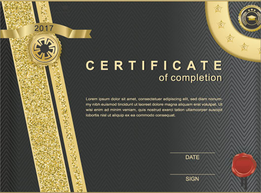 فایل لایه باز وکتور گواهینامه و certificate سیاه با المان های طلایی