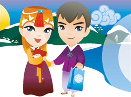 وکتور طرح بنر کارتونی زن و مرد جوان چینی