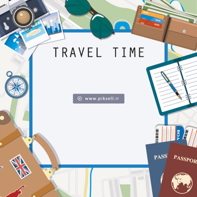 وکتور طرح لایه باز بنر با موضوع زمان سفر یا Travel Time