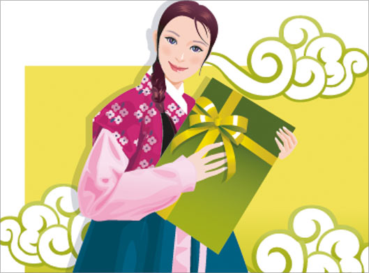 وکتور طرح گرافیکی و کارتونی دختر چینی و جعبه کادو و هدیه