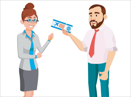 فایل وکتور طرح گرافیکی و کارتونی مهماندار و بلیط هواپیما