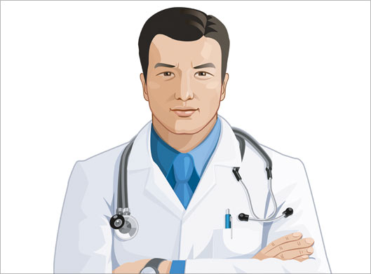 طرح وکتور کارتونی کاراکتر گرافیکی دکتر و پزشک با روپوش سفید
