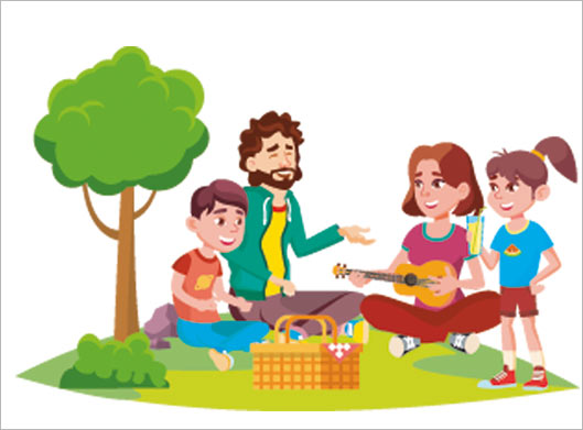 فایل وکتور لایه باز کارتونی خانواده شاد در پارک